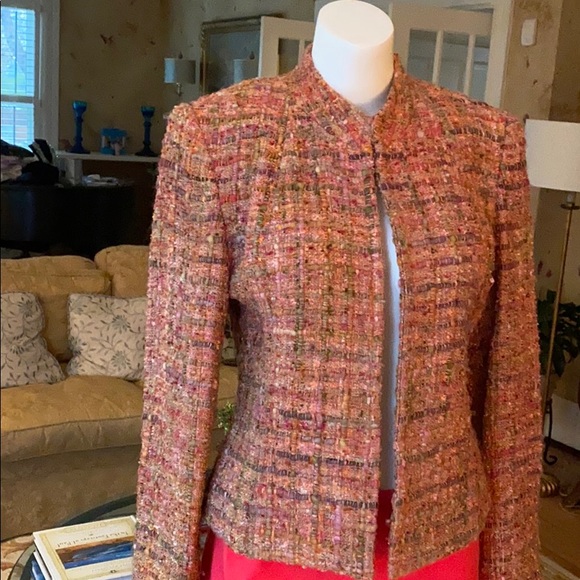 Salmon Pink Tweed Boucle Jacket 